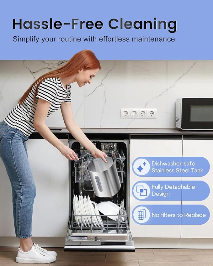 Feekaa Stainless Steel Humidifier, 4L/1Gal Cool Mist Humidifiers for Bedroom up to 500 sq ft, Easy Clean Dishwasher Safe Humidifier Large Room, Humidifiers for Bedroom Nursery Baby Living Room Office