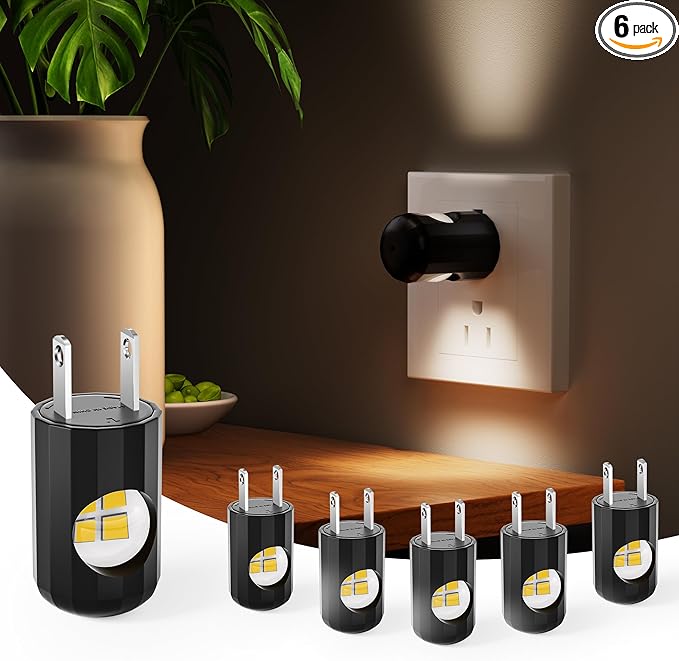 6 Pack LED Night Lights with Dusk to Dawn Sensor, 3000K Soft White, Plug in Wall Night Lights for Kids, Kitchen, Hallway, Bathroom, Bedroom,Non-Dimmable