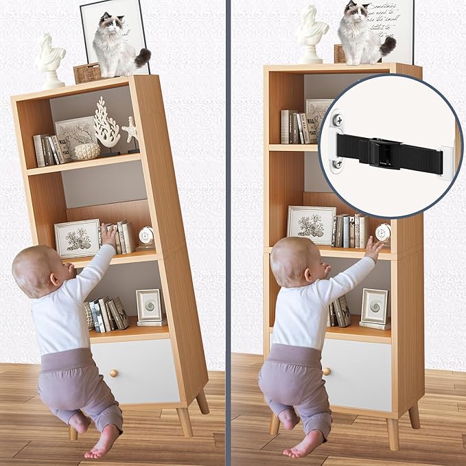 Furniture Anchors（2 Sets）for Baby Proofing Removable Anti Tip Furniture Anchors Adjustable Furniture Wall Anchor Earthquake Straps for Furniture for Child & Pet Protection (White)