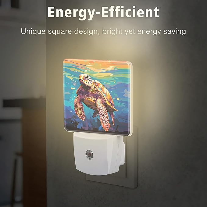 Sea Turtles Night Lights Plug into Wall for Girls Boys Room, Night Lights LED Lamp with Dusk to Dawn Sensor Nightlight for Bedroom Kitchen Bathroom Hallway Home Wall Decor
