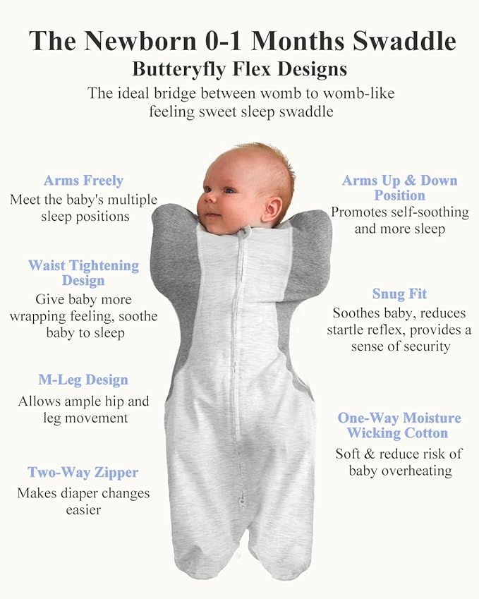 KIDIRA Newborn Swaddle, Swaddles for Newborn 0-1 Months 3.8-6lb, Arms Up Swaddle 0-1 Months with Moisture-Wicking Fabric, Promotes Healthy Hip Development, 2-Way Zipper, 1Pack, Gray