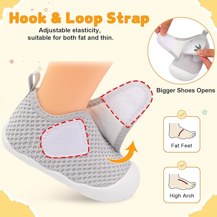 FEETCITY Baby First Walking Shoes Wide Baby Shoes Infant Sneakers Newborn Crib Shoe Barefoot Lightweight Slip On Shoe