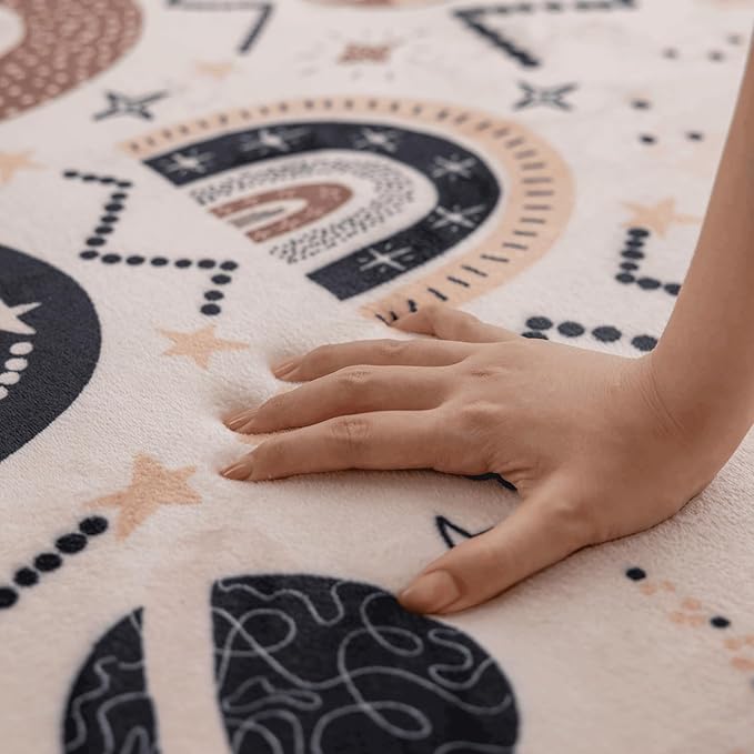 Loartee Rainbow Kids Play Mat - 1" Thick Baby Nursery Rug, Soft Crawling for Toddlers, Coral Velvet Memory Foam Tummy Time, Brown, 78"x78"