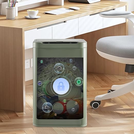 ELPHECO Stainless Steel Office Trash Can Motion Sensor Garbage Can Touchless Smart Trash Can Automatic Waste Bin for Kitchen, Office, Bathroom (Avocado Green, 6.6 Gallons), 2AA