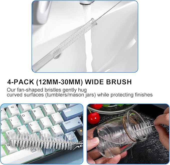 8 Pack Straw Brush Cleaner with Different Diameters (3mm-30mm) - 12" Long Nylon Brush for Water Bottles, Baby Bottles, Sippy Cups & Tumblers | Reusable Tube Cleaner for Straws and Narrow Pipes