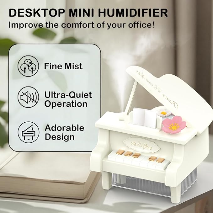 Portable Mini humidifie,350mL Cool Mist Humidifie,1200mAh Quiet for Home/Nursery/Office,Portable Mini Air Moisturizer,rechargeable mini humidifier (White)