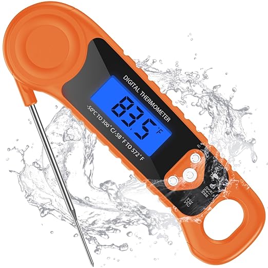Digital Meat Thermometer for Grilling, Candy Thermometer Instant Read Food Thermometer Waterproof with Backlight for Cooking, Deep Fry, BBQ, Grill, Smoker and Roast (Orange)