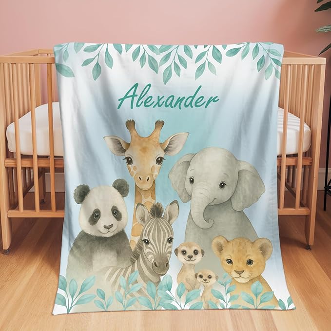 Personalized Baby Blankets for Girls & Boys - Super Soft Easter Blanket with Thick Double-Layer Dotted Backing, Personalized Baby Gifts for Baby Shower from Grandma (Cyan, Customize Now)