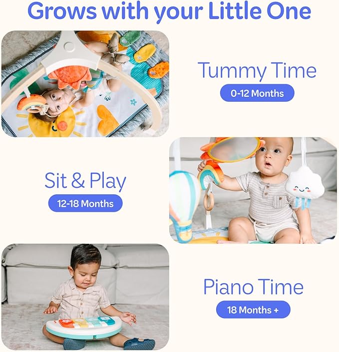 Move2Play, Montessori-Inspired Wooden Interactive Baby Play Gym | Kick & Play Piano | Thickly Padded Floor Play Mat | Tummy Time Must Have | Playmat for Newborns & Infants | Ages 0, 3, 6+ Months