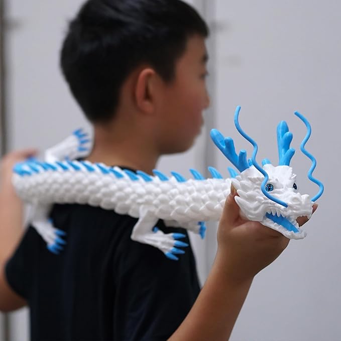 47.5inch Large 3D Printed Dragon,Flexible Joint Animal lacertid Figurines, Home Office Decor,Fidget Toy for Adults Teens Boy Festival Gifts,Easter Basket Stuffers ,Executive Desk Toy (white A)