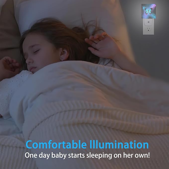 Night Lights Plug into Wall Colorful Blue Butterfly Night Lights Dusk to Dawn Sensor Led Lamp for Women Men,Led Lights for Stairway/Hallway/Bedroom,0.5W