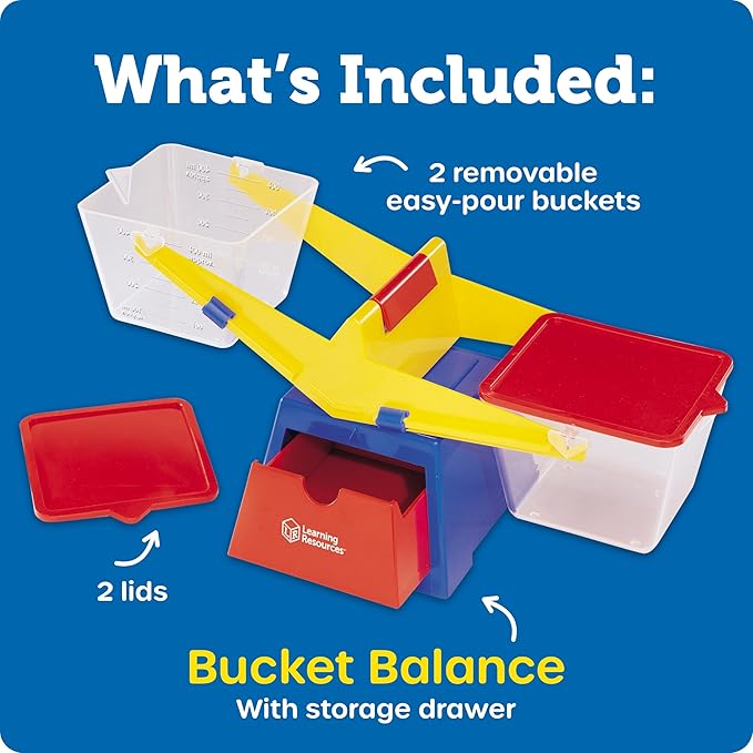 Learning Resources Primary Bucket Balance Teaching Scale - 1 Piece, Ages 3+, Math for Preschoolers, Classroom Balance Scale, Balance Scale for Kids, Science for Kids,Back to School Supplies