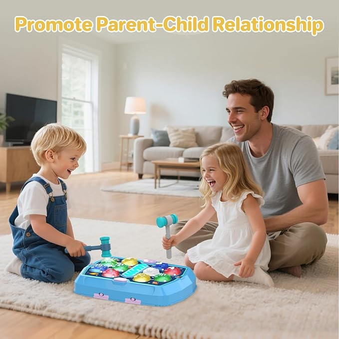 WAYKEE Whack Mole Game for Toddlers, Toys for 3 4 5 6+ Year Old Boys Girls, Interactive Toddler Boy Girl Toys with 3 Modes & 2 Hammers, Sound & Light, Birthday for 3-10 Year Old Boys Girls