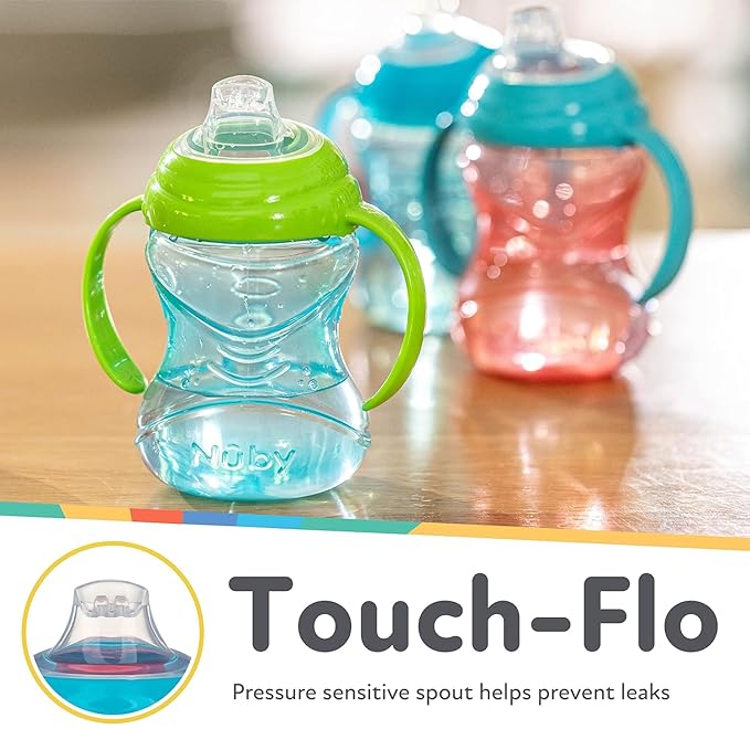Nuby Clik-It Grip N' Sip Soft Spout No-Spill Training Sippy Cup with Handles - (3-Pack) 10 oz - 4+ Months - Blue/Green/Red