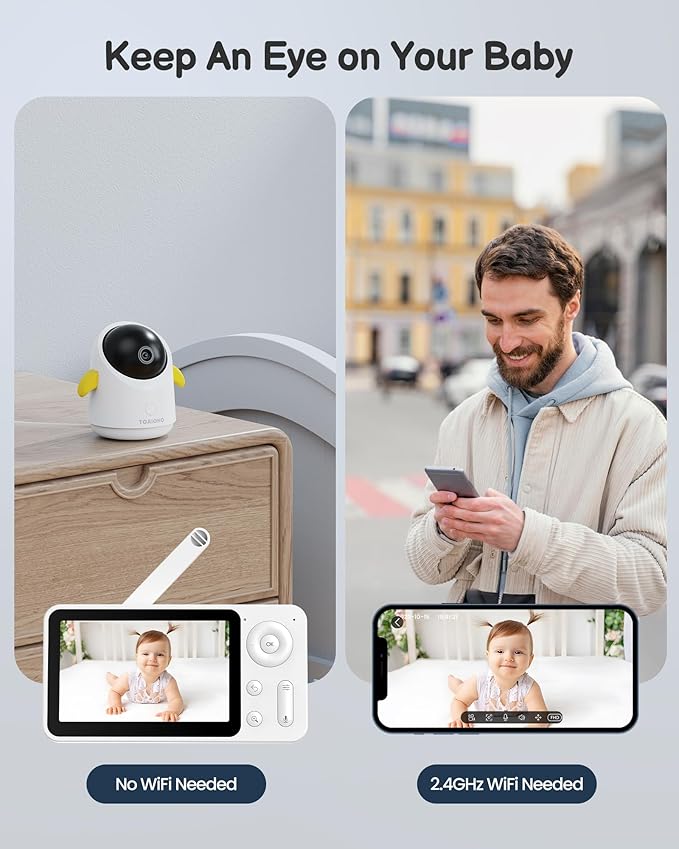 Baby Monitor with 2 Cameras and Audio WiFi/No WiFi: Baby Monitor WiFi Smartphone APP Control NightVision 4.3' Screen Smart Video Baby Monitor with Remote PTZ 2-Way Talk Motion & Cry Alert iOS/Android