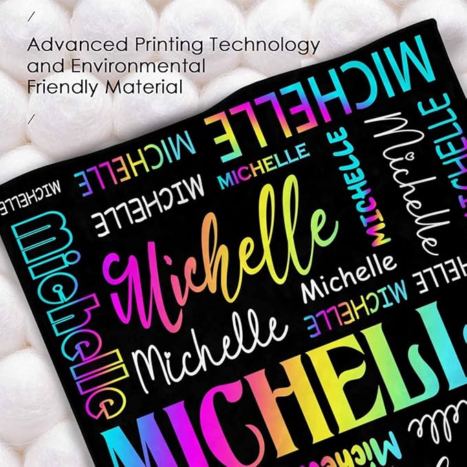 M YESCUSTOM Custom Name Blankets for Kids, Personalized Baby Blankets for Girls Boys Adult Toddler Customized Soft Throw Blanket Birthday Christmas Valentines Day Colorful Black