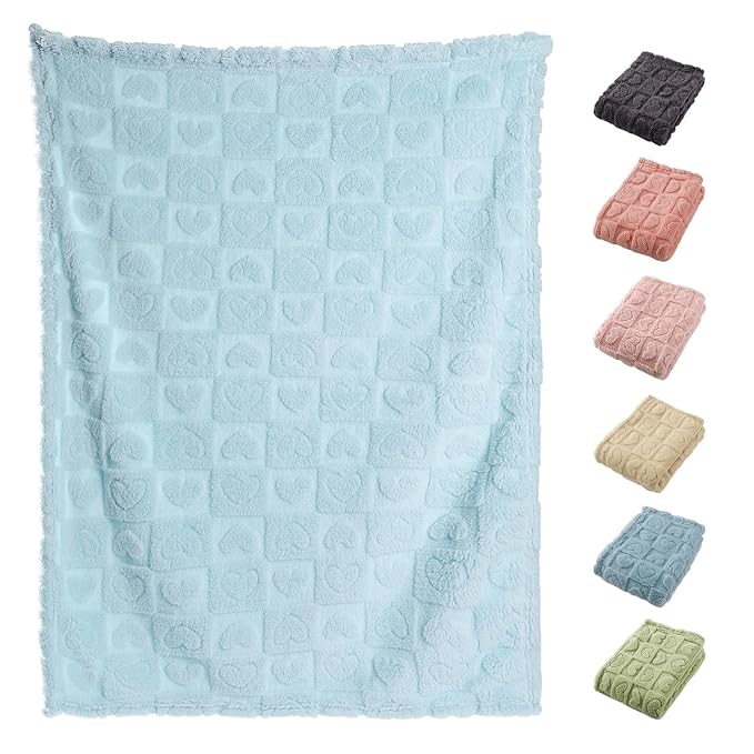 4 Pack Soft Newborn Fuzzy Baby Blanket for Boy, Crib Blankets with Checkered Lovey Design Samll Throw Toddler Receiving Blanket for Daycare,30”×40” (Blue、Green)