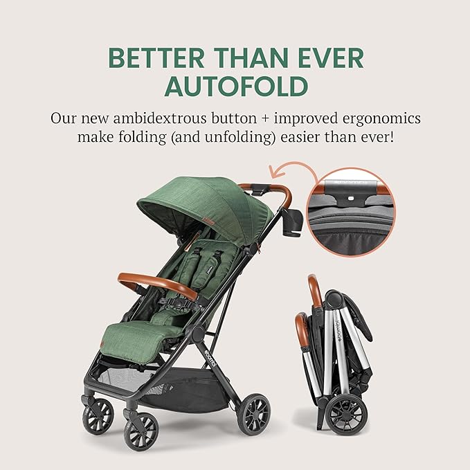 Bombi Bēbee V2 Lightweight Baby Stroller - Premium Vegan Leather, One-Hand Fold, Infinite Recline, Aircraft-Grade Aluminum Frame, XXL Canopy, and Ample Storage Umbrella Stroller - Hunter Green