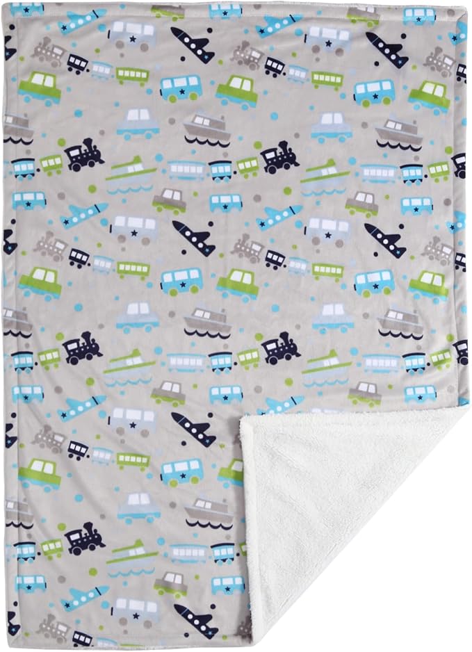 CREVENT Minky Baby Blanket for Girls Boys, Soft Plush Receiving Blanket for Newborns - 30x40 Inches (Vehicle)