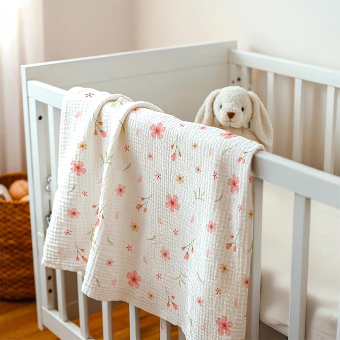 Floral Baby Blankets for Girls Newborn, Soft Nursery Minky Blankets with Muslin and Dotted Fleece Back 30x40 inches, Receiving Bed Quilt for Infants, Toddlers