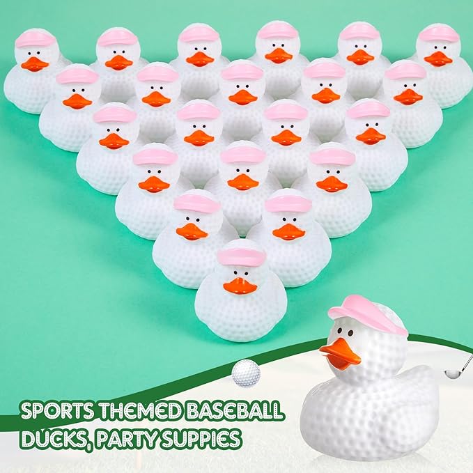 Deekin 24 Pcs Rubber Duck 2 Inch Bulk Sport Party Favors for Birthday Party Decorations Club Player Gift (Pink Golf)