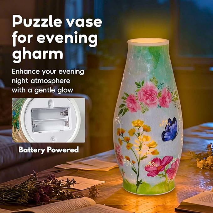 3D Puzzle Vase for Adults, 3D Puzzle Vases for Flowers, 152 Pcs 3D Puzzles Art Vase for Kids Ages 8-13, Cute Unique Flower Vases Decoration with Night Light, Crafts for Adults(Butterfly)