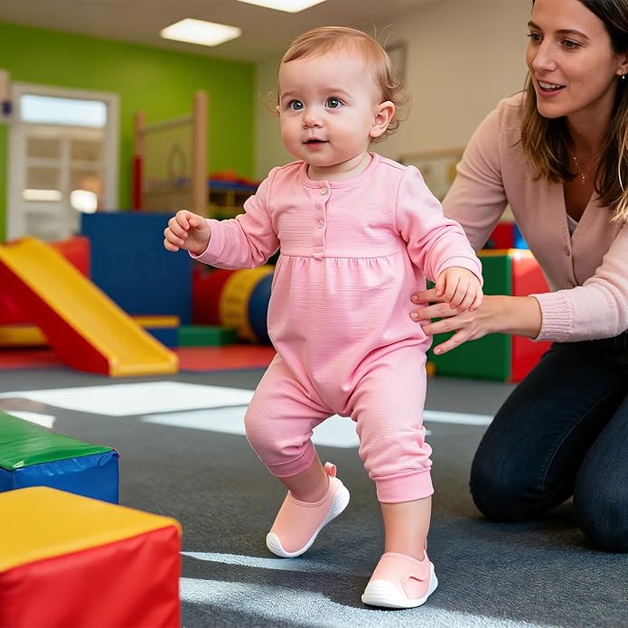 Baby Boys Girls First Walking Shoes Wide Toe Box Infant Sneakers Lightweight Breathable Slip On Barefoot Shoes