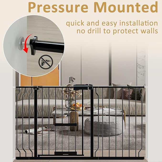 Extra Wide Dog Gates for Doorways 71.65"-81.1" Extra Wide Dog Gate with Door,Baby Gate with Cat Door Pressure Mounted Pet Gate