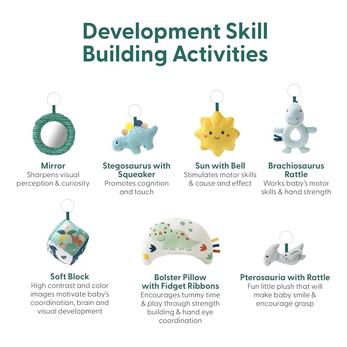 The Peanutshell Unisex Baby Play Gym & 7-in-1 Play Mat - Playmat Baby Toys 0-6, 6-12 Months Tummy Time Mat with Hanging Toys, Soft Padded Mat for Newborns, Infants - Dino