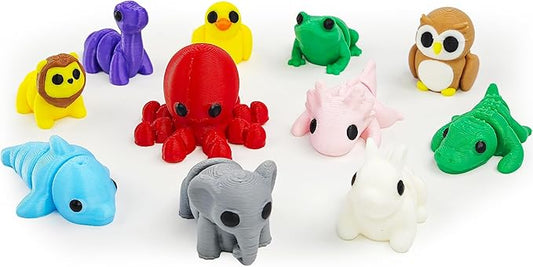 11 pcs Animal Figurines, 3D Printed Animal Figurines Set, Articulated, Party Favors, Pocket Fidget Toys Bulk, Goodie Bag Stuffers, Gifts for Boys Girls Toddlers, Office Desk Pets, Classroom rewards