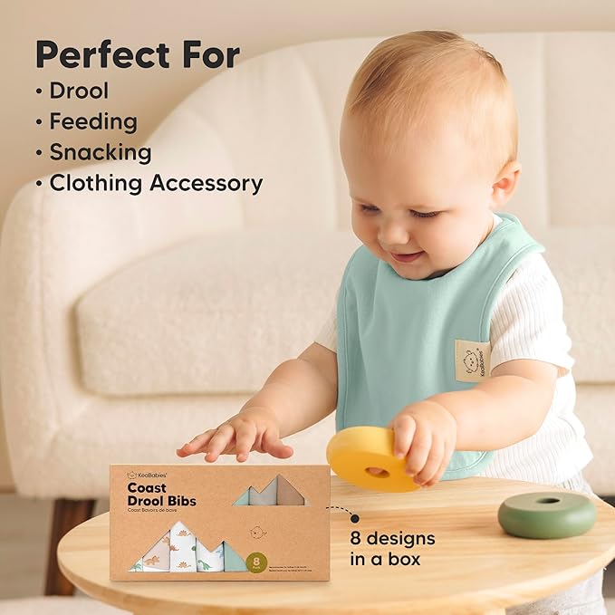 KeaBabies 8-Pack Organic Baby Bibs for Boys, Girls - Super Absorbent Cotton Drool Bibs for Baby Girl & Boy, Teething Toddler, Drooling Newborn, Ultra Soft & Machine Washable (Roarsome)