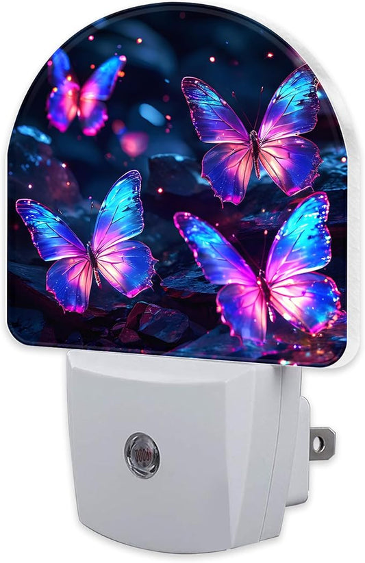 Glowing Purple Butterflies Night Light Plug into Wall, Neon Butterfly Dusk to Dawn Night Light Plug in,0.5w Energy Saving Sleep Friendly NightLight for Kids Boys Girls Home Decor