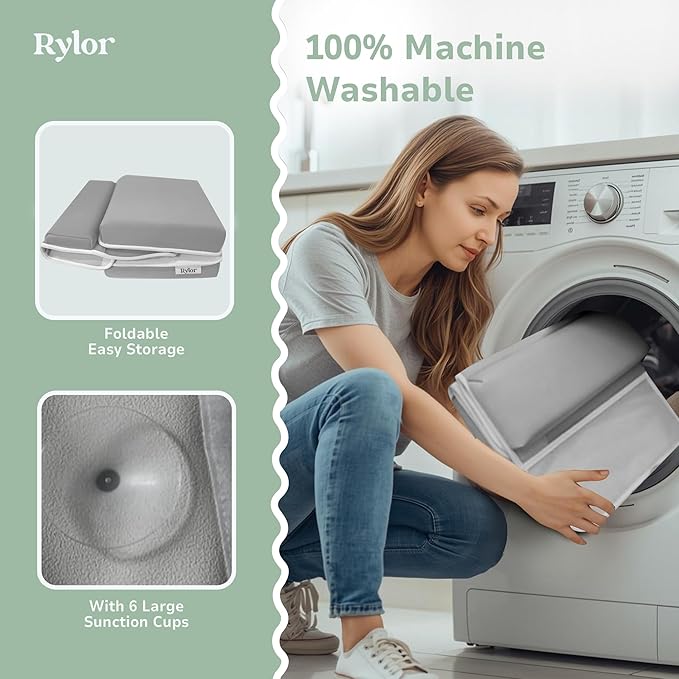 Rylor Baby Bath Kneeler & Elbow Rest Pad - Ultra Thick Foam Cushion for Bathing Infants & Toddlers - 26'' Extra Long and 2.4'' Thick- Non-Slip, Comfortable Support (Gray)