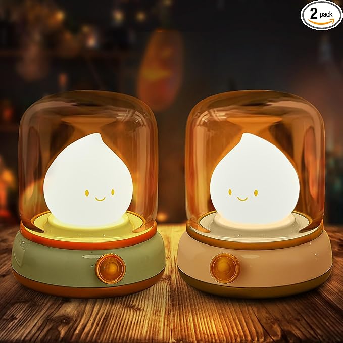 2Pack Ghost Campfire Night Light, Small Cute Desk Lamp, Dimmable Cordless Bedside Table Lamp, Rechargebale Battery Oprated Warm Night Light for Bedroom/Kids/Baby Nursery, Vintage Ambient Lighting