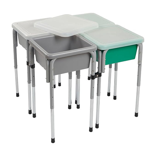ECR4Kids 4-Station Sand and Water Adjustable Play Table, Sensory Bins, Grey/Emerald