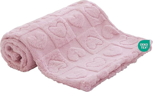 Soft Cozy Fleece Baby Blanket Heart Checkered Pattern Fluffy Plush Receiving Blanket for Newborn Infant Toddler, Warm Crib Stroller Blanket for Boys Girls 30"x40", Light Pink