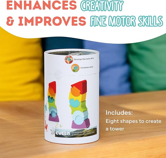 CUBIKA Flexible Tower Wooden Toy– Montessori Puzzle for Toddlers Ages 3+– Size and Shape Sorting Kids Stacking Toy– FSC-Certified Wood, German Water-Based Paints, Travel-Friendly