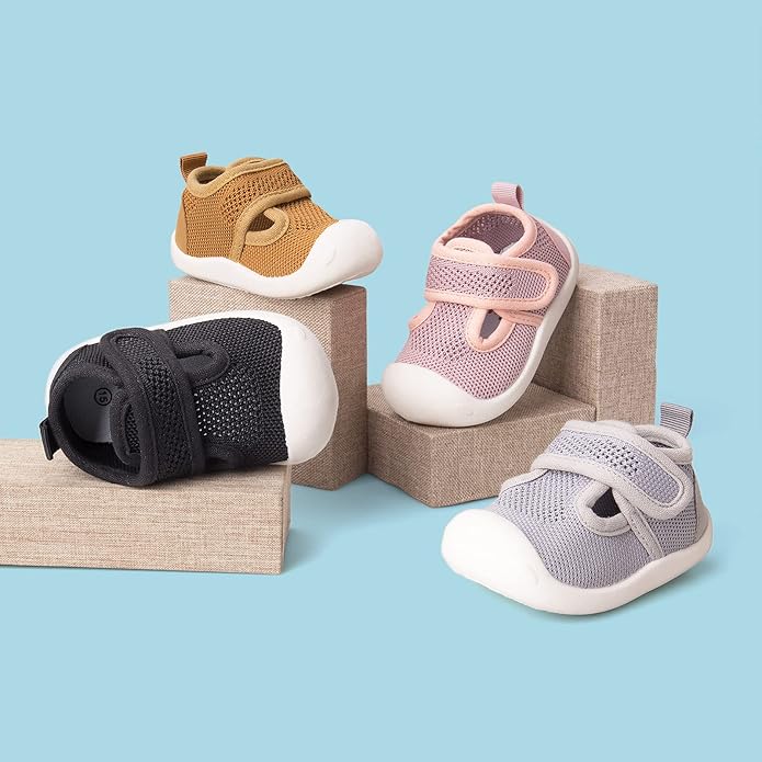 Baby First-Walking Shoes 1-4 Years Kid Shoes Trainers Toddler Infant Boys Girls Soft Sole Non Slip Cotton Canvas Mesh Breathable Lightweight TPR Material Slip-on Sneakers Outdoor