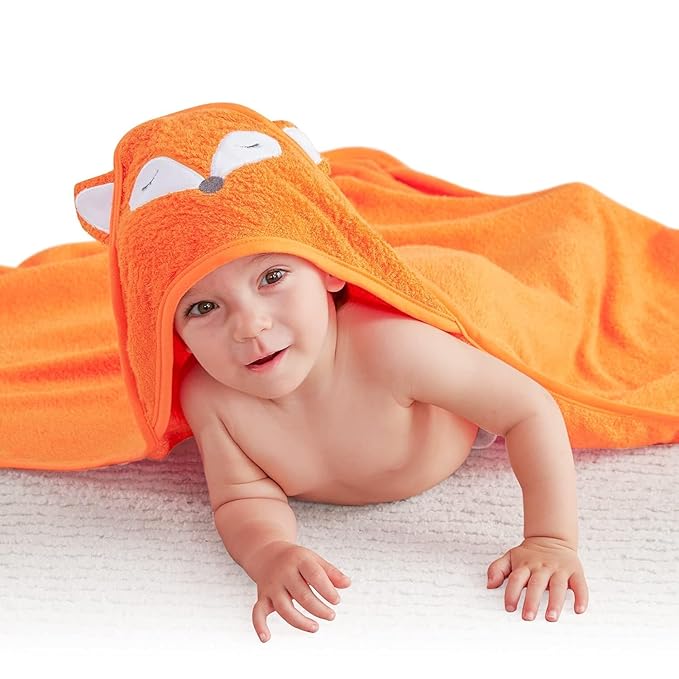 Touchat Baby Towels with Hood Soft Toddler Bath Towel for Infant Newborn Bathrobe for Kids 0-4 Years Essentials for Babies (Fox Kit, 35.1''x35.1'')