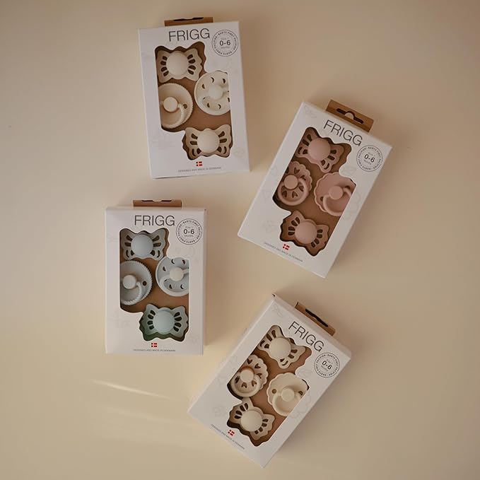 FRIGG Baby's First Pacifier - Moonlight Sailing 4-Pack | Made in Denmark | BPA-Free (Powder Blue, 0-6 Months)