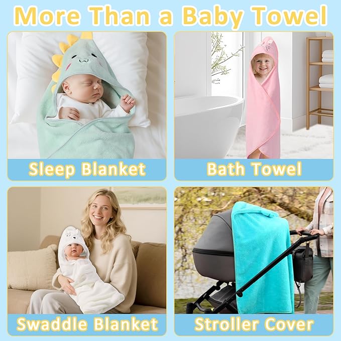 6 Pack Hooded Baby Towels - 32x32 in Ultra Soft Baby Bath Towels, Newborn Baby Essentials, Premium Absorbentand Hypoallergenic Towels for Toddler Baby Boy and Girl