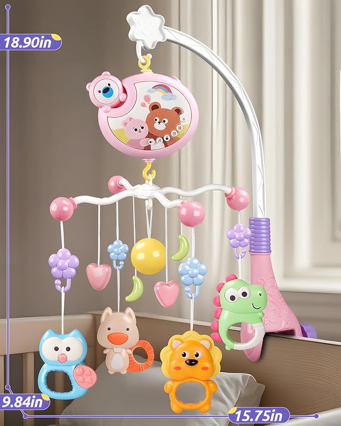 Crib Mobile With Music And Lights, Mobiles For Cribs, Baby Mobile Arm Toys Hanging For Bassinets Girls Boys, Nursery Musical Space Portable Infant Mobiles Clip On Pack And Play Hanger 0-6 Months