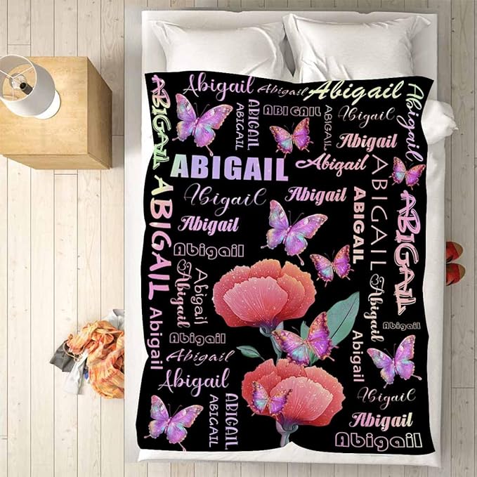 M YESCUSTOM Customized Baby Blankets for Girls Kids, Personalized Blankets with Names for Adult Toddler Custom Soft Throw Blanket Birthday Christmas Valentines Day Butterfly Floral
