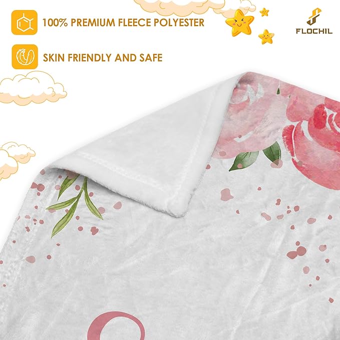 FLOCHIL Personalized Baby Blanket for Girls, Custom Baby Blanket with Name, Customized Baby Products, Gift for Baby, Newborn, Baby Shower (Floral 1)