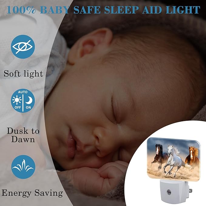 Horse Running in Desert Night Light Plug into Wall, Cool Horse Night Light with Dusk to Dawn Sensor for Kid Girls Boys Women Men Room, Hallway, Kitchen, Bathroom, Stairs Decor