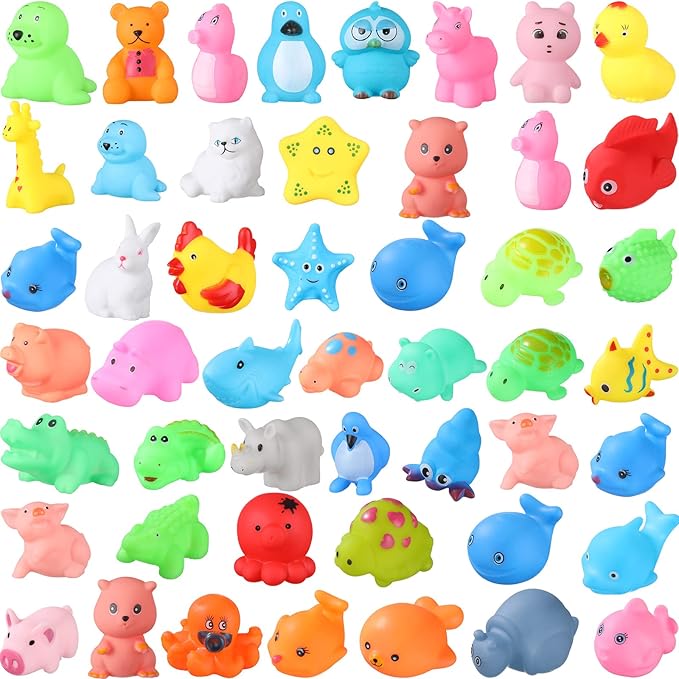 Chivao 50 Pcs Baby Bath Toys Bulk Infant Water Float Squeak Rubber Bathtub Pool Toy for Toddlers Kids Baby Shower Party Favors Birthday Gifts, Ocean Animals, Random Style