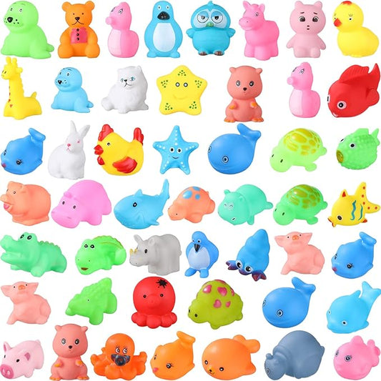 Chivao 50 Pcs Baby Bath Toys Bulk Infant Water Float Squeak Rubber Bathtub Pool Toy for Toddlers Kids Baby Shower Party Favors Birthday Gifts, Ocean Animals, Random Style