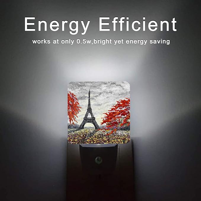Eiffel Tower Night Light,Paris Spring Red Plug in Night Lights 0.5W Sleep Friendly for Boys Girls Led Night Light Dusk to Dawn Sensor Nightlight for Stairway/Hallway/Kitchen