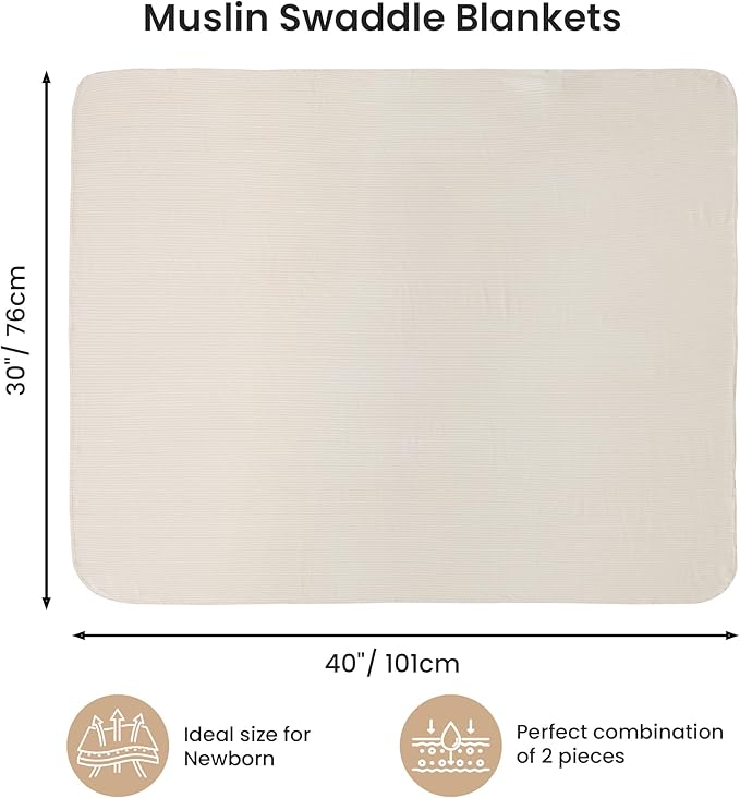 Jersey Unisex Swaddle Blanket, Ultra Soft Stretchy Receiving Blanket, Newborn Swaddle Wrap for Boys & Girls, 40 x 30 inches, 2 Pcs, Grey & Khaki