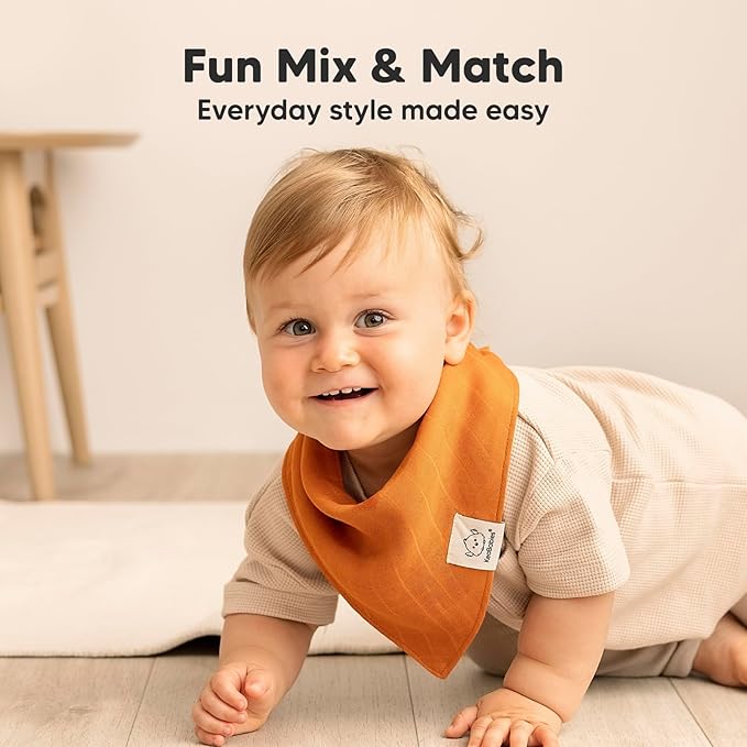 8-Pack Muslin Baby Bibs for Boys, Girls - Muslin Bandana Drool Bibs for Baby Girl & Boy, Drooling Newborn, Teething Toddler, Infant 0-36 Months, 100% Cotton Extra Absorbent & Soft (Spice)